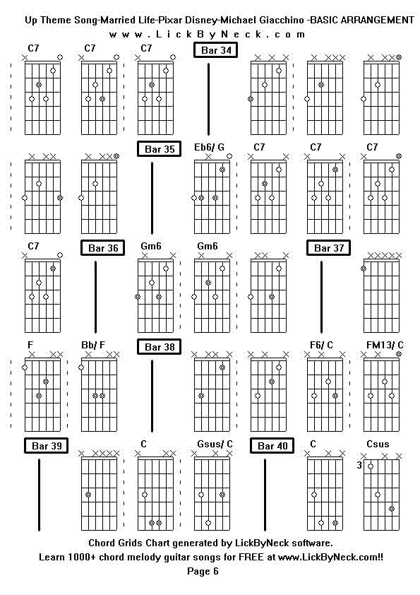 Chord Grids Chart of chord melody fingerstyle guitar song-Up Theme Song-Married Life-Pixar Disney-Michael Giacchino -BASIC ARRANGEMENT,generated by LickByNeck software.